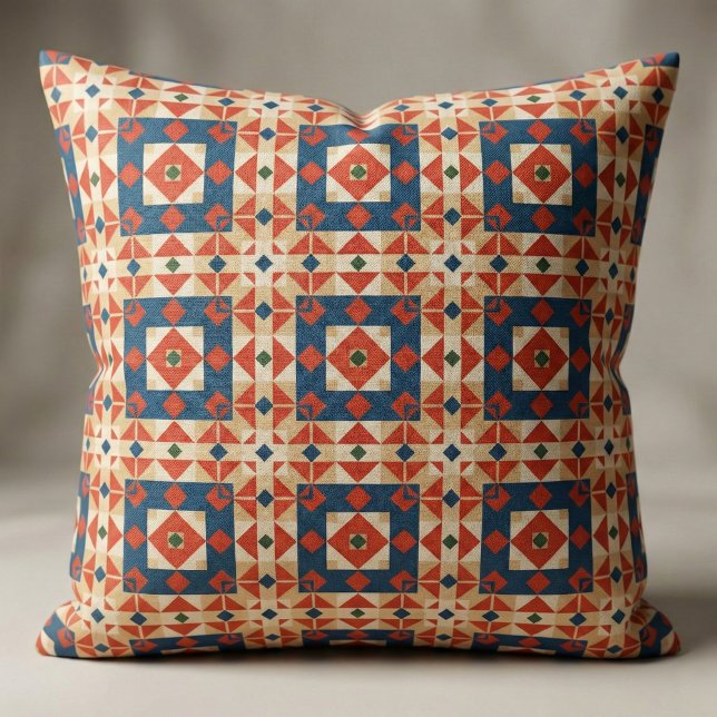 Red Blue Orange Geometric Moroccan Bohemian Mosaic Tyg (Skapare uppladdad)