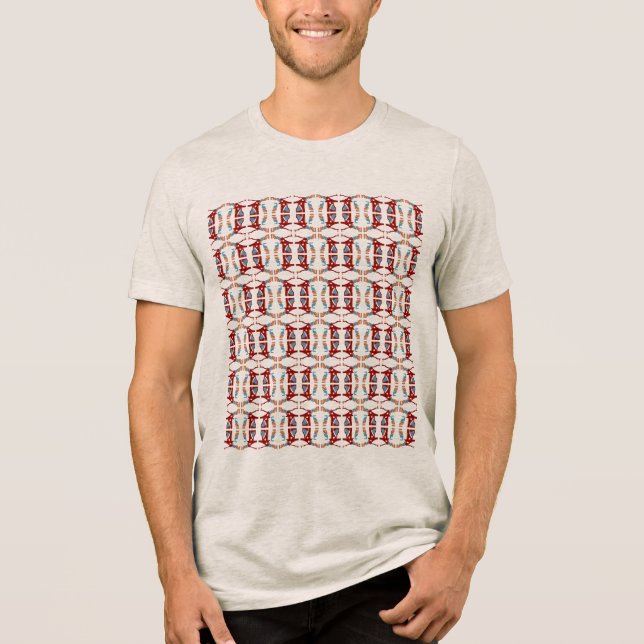 Red Blue Orange Mediterranean Southwest Small Tile T Shirt (Framsida)