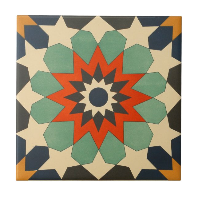 Red Blue Ornamental Ceramic Art Star Kakelplatta (Framsidan)