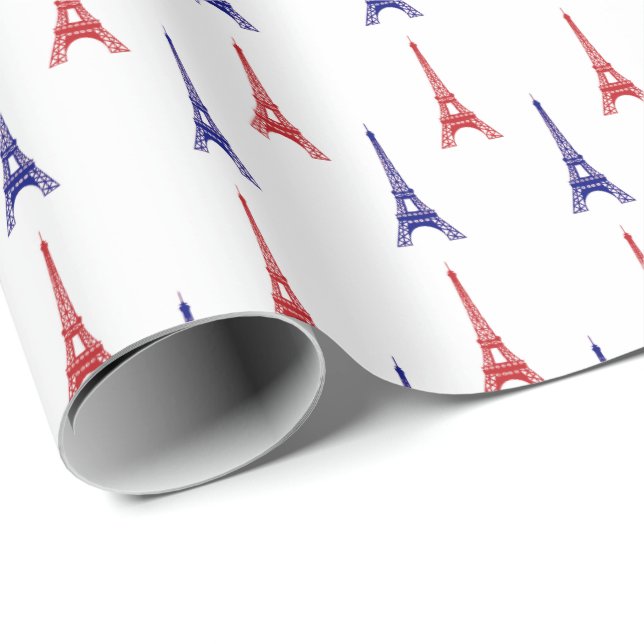 Red Blue Paris Gift Wrap Wrapping Papper Frankrike Presentpapper (Rullad Hörn)