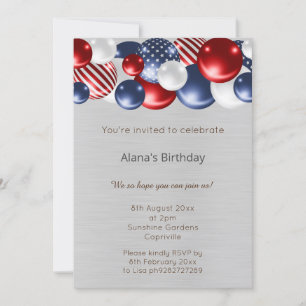 RED BLUE PATRIOTIC SILVER 2 BALLOON BIRTHDAY INBJUDNINGAR