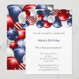 RED BLUE PATRIOTIC SILVER 2 BALLOON BIRTHDAY INBJUDNINGAR