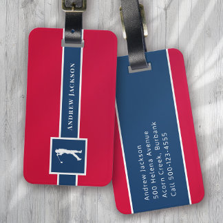 Red Blue Personlig Monogram Golfer Bagagebricka