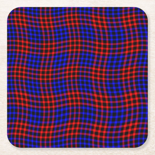 Red Blue Plaid Checker Seamless Pattern Underlägg Papper Kvadrat (Framsidan)