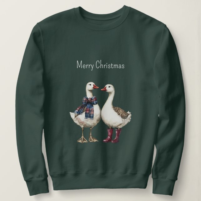 Red Blue Plaid Christmas Geese T Shirt (Design framsida)