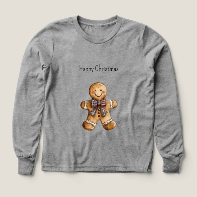 Red Blue Plaid Christmas Gingerbread Cookie T Shirt (Design framsida)
