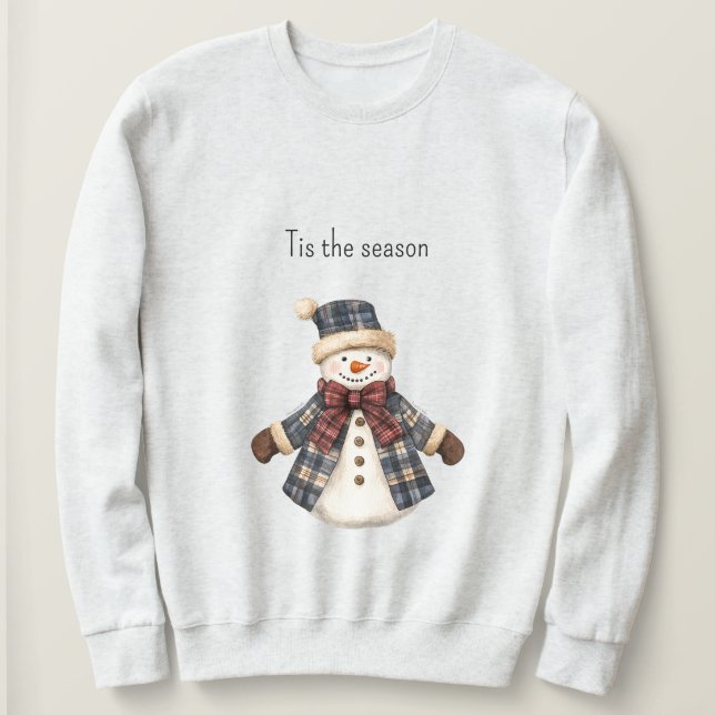 Red Blue Plaid Christmas Snowman T Shirt (Design framsida)