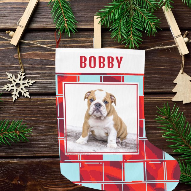 Red Blue Play Bulldog Hund Photo God jul Stor Julstrumpa (Skapare uppladdad)