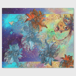 RED BLUE POINSETTIAS, BUTTERFLY I GULD SPARKLES PRESENTPAPPER