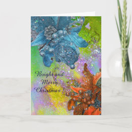 RED BLUE POINSETTIAS,CHRISTMAS STARS,GULD SPARKLES HELGKORT