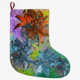 RED BLUE POINSETTIAS,CHRISTMAS STARS,GULD SPARKLES STOR JULSTRUMPA