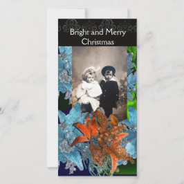 RED BLUE POINSETTIAS,CHRISTMAS STARS I SPARKLES JULKORT