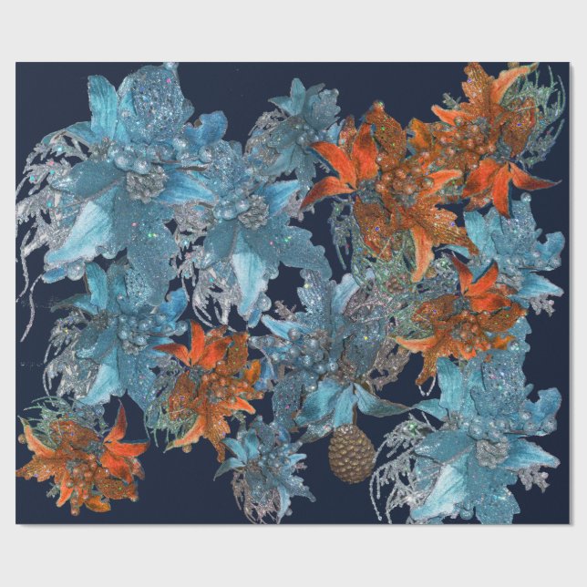 RED BLUE POINSETTIAS,CHRISTMAS STARS I SPARKLES PRESENTPAPPER (Platt)