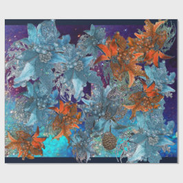 RED BLUE POINSETTIAS,CHRISTMAS STARS I SPARKLES PRESENTPAPPER