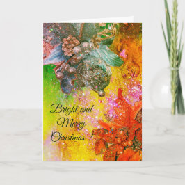 RED BLUE POINSETTIAS,JULAFTON STARS I GULD SPARKLE HELGKORT