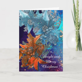 RED BLUE POINSETTIAS,JULAFTON STARS I SILVER SPARK HELGKORT