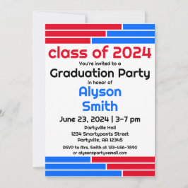 Red & Blue Pub One Photo Grad Party Inbjudningar