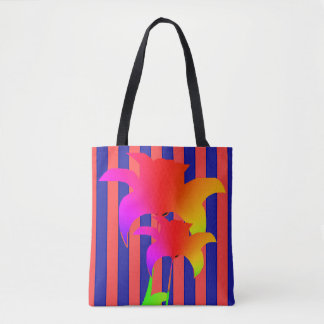 Red Blue Rand Rainbow Blommigt Tote Bag Tygkasse