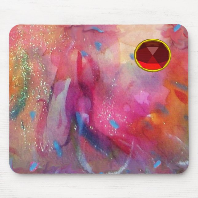 RED BLUE ROSA ABSTRAKT WATERCOLOR Ruby Gemstone Musmatta (Framsidan)