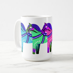 Red/blue/rosa/grönt Nordic Folk Dala-häst Kaffemugg