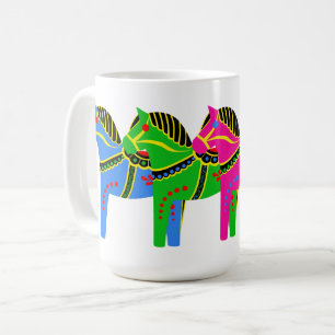 Red/blue/rosa/grönt Nordic Folk Dala-häst Kaffemugg