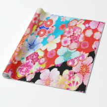 Red Blue Rosa Japansk Kimono Blommigt Decoupage