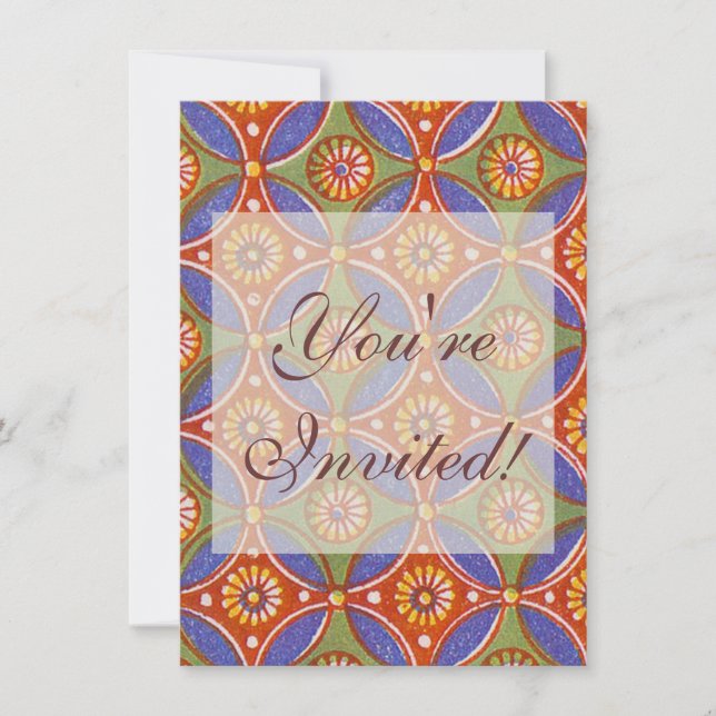 Red Blue Rustic Colorful Circle Egypten Art Mönste Inbjudningar (Framsida)