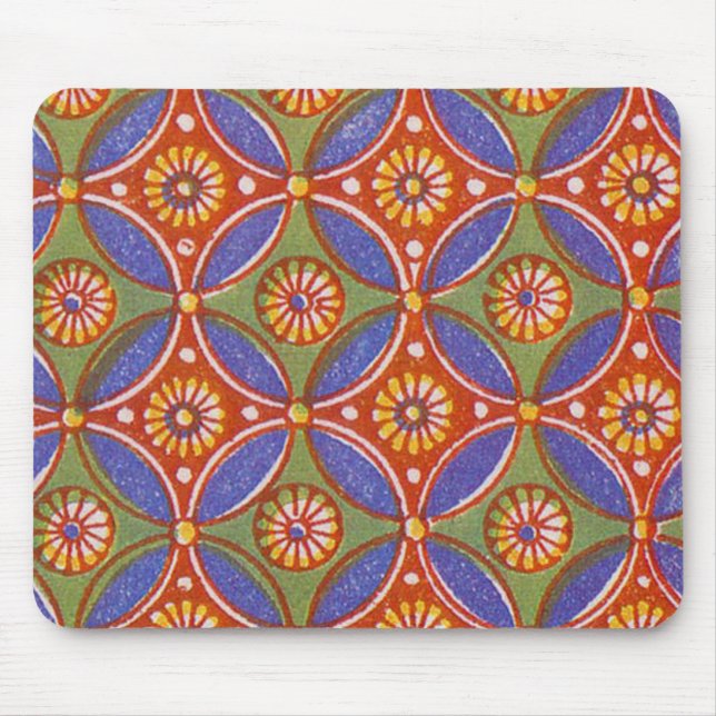 Red Blue Rustic Colorful Circle Egypten Art Mönste Musmatta (Framsidan)