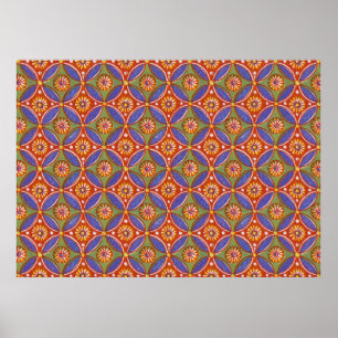 Red Blue Rustic Colorful Circle Egypten Art Mönste Poster