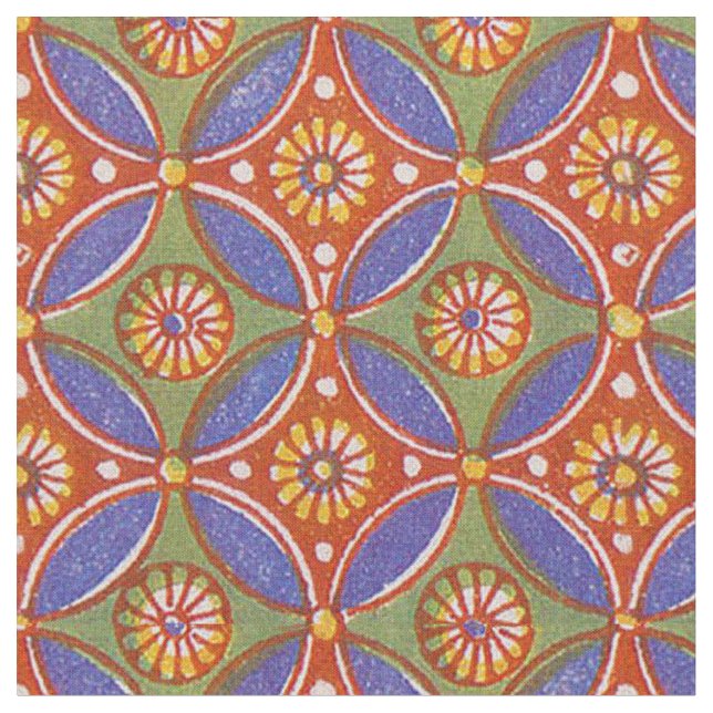 Red Blue Rustic Colorful Circle Egypten Art Mönste Tyg (Närbild)