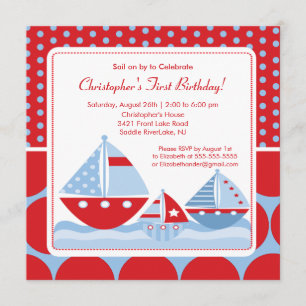 Red & Blue Sailboat Birthday Inbjudan