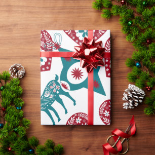 Red Blue Scandinavian Nordic jul Stag Presentpapper