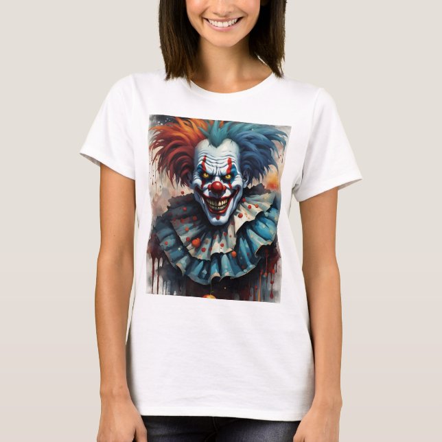Red & Blue Scary Halloween Circus Clown Women's t T Shirt (Framsida)