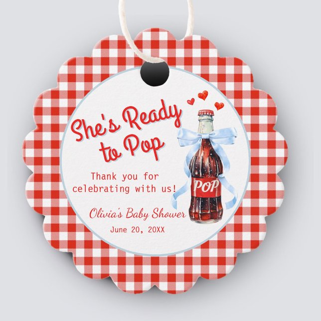 Red & Blue She's Ready to Pop Baby Shower  Gåvor Etiketter (She's ready to pop baby shower thank you favor gift tag)