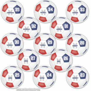 Red Blue Soccer Team färg 13 spelare Klistermärken