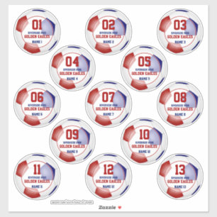 Red Blue Soccer Team färg set of 13 anpassningsbar Klistermärken