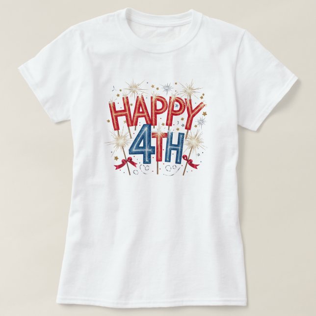 Red & Blue Sparkler 4:e juli Firande T Shirt (Design framsida)