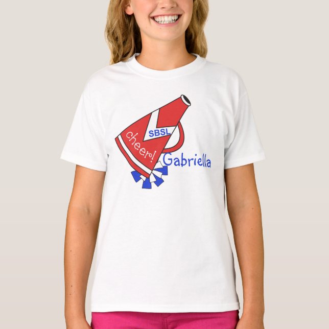 Red & Blue Spirit Megaphone Cheer Shirt Tee (Framsida)