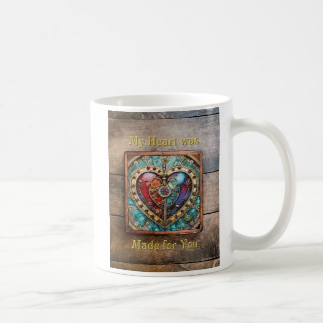 Red & Blue Stached Glass Heart Steampunk Series Kaffemugg (Höger)