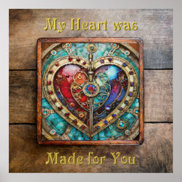 Red & Blue Stached Glass Heart Steampunk Series Poster