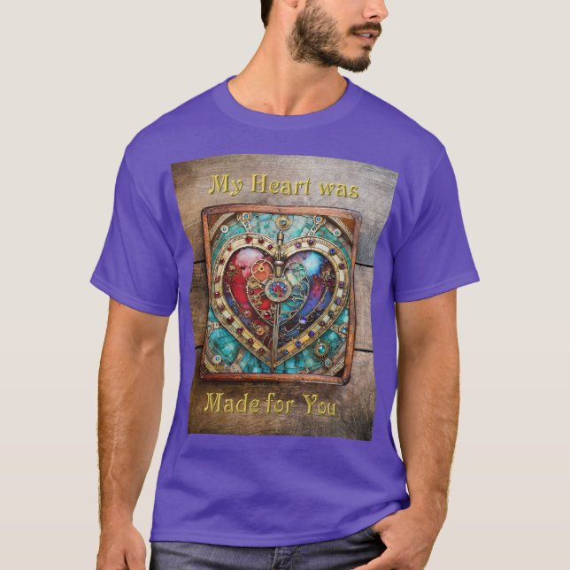 Red & Blue Stached Glass Heart Steampunk Series T Shirt (Framsida)