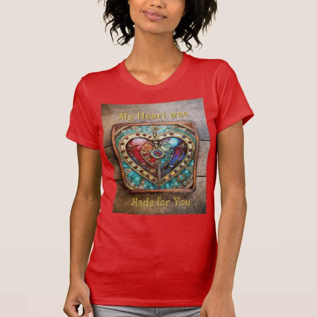 Red & Blue Stached Glass Heart Steampunk Series T Shirt (Framsida)