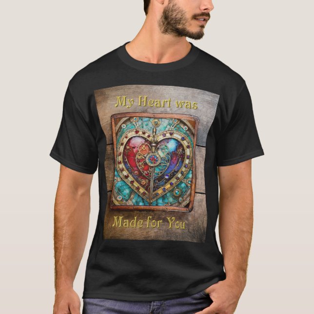Red & Blue Stached Glass Heart Steampunk Series T Shirt (Framsida)