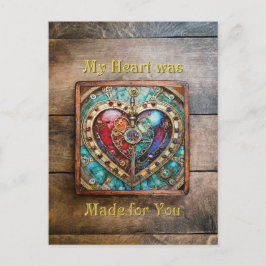 Red & Blue Stached Glass Heart Steampunk Series Vykort