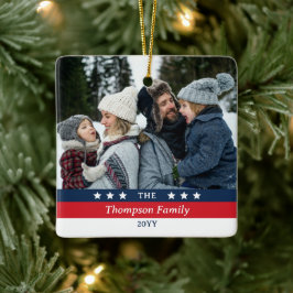 Red Blue Stars Rand Family Photo jul Julgransprydnad Keramik