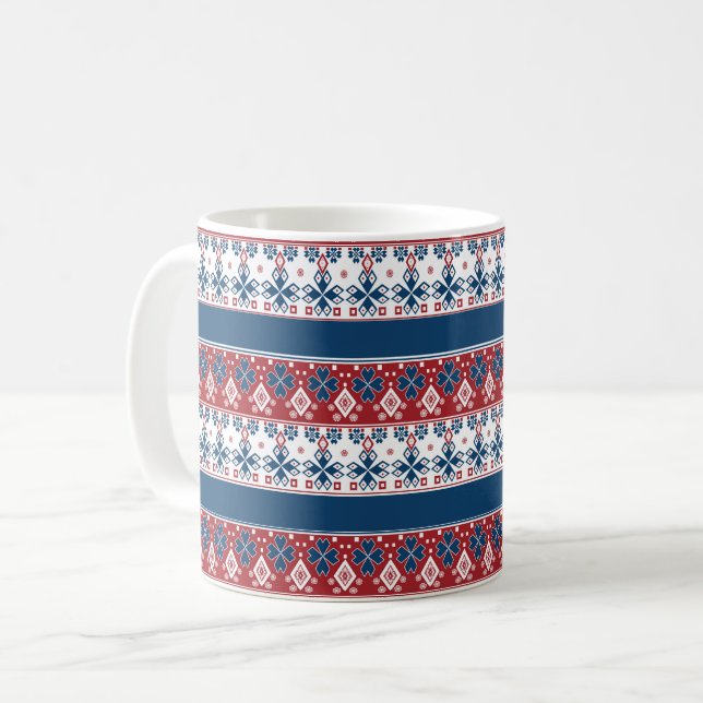 Red Blue Stripe Norska Mönster Kaffemugg (Framsida vänster)