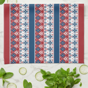 Red Blue Stripe Norska Mönster Kökshandduk