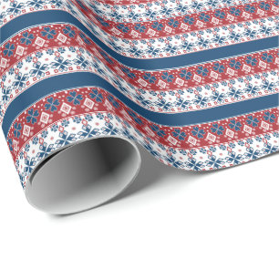 Red Blue Stripe Norska Mönster Presentpapper