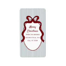 Red Blue Stripes & Bow Frame Christmas  Adressetikett