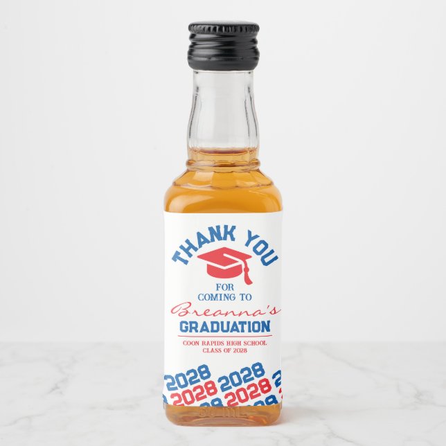 Red & Blue Studenten Tack Mini Spritflaskor Etikett (Framsida)